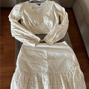 Express Cream Ruffled Tiered Sundress with Bishop Sleeves